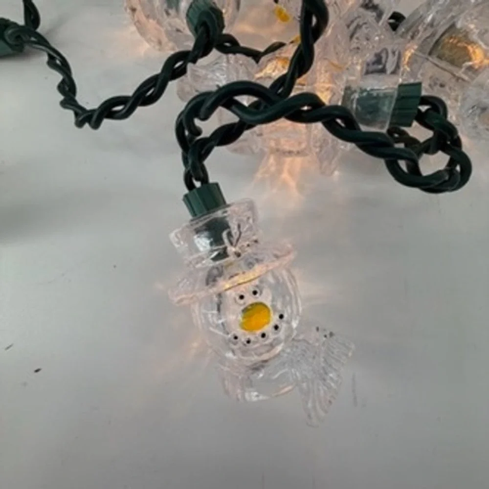 Vintage Style Clear Acrylic Snowman String Lights Christmas Holiday Decor 10ct